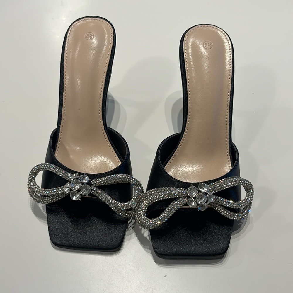 Black satin heels